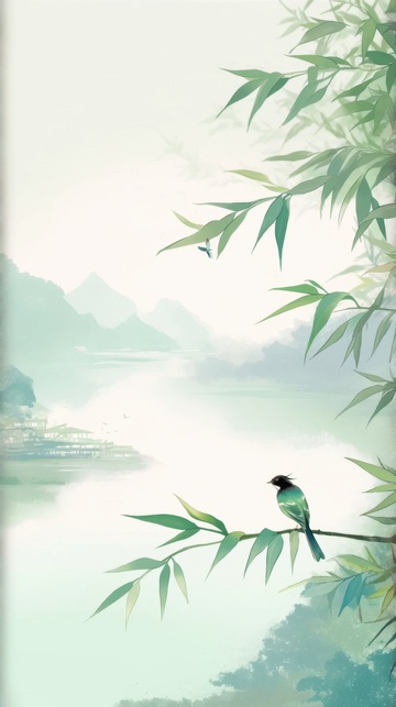 翠绿色的竹叶边框背景