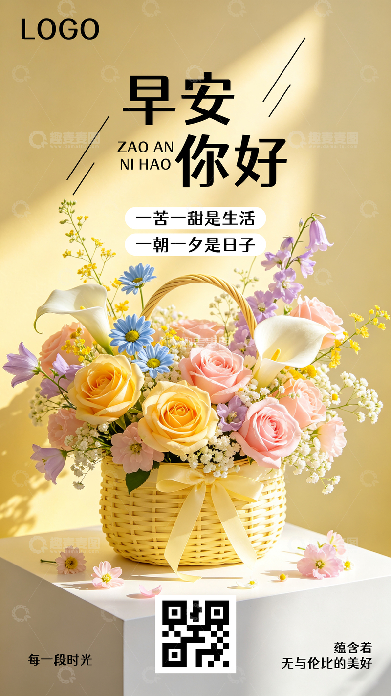 源文件下载【趣麦麦图】-花卉早安你好