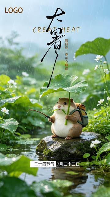 仓鼠芋头叶大暑节气海报