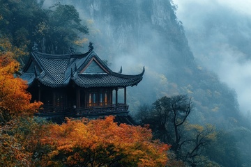 山林里的凉亭塔楼建筑美景