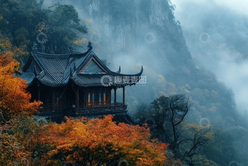 高清大图下载【趣麦麦图】-山林里的凉亭塔楼建筑美景