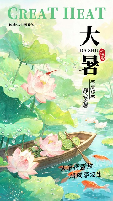 荷花荷叶大暑节气海报