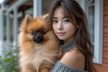 写实风少女与博美犬温馨合影摄影素材47