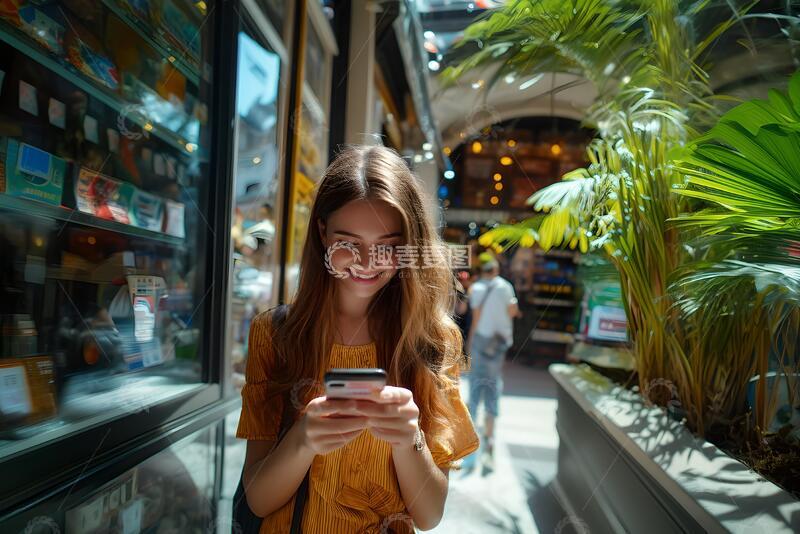 高清大图下载【趣麦麦图】-写实风年轻女性街拍手机使用场景素材102