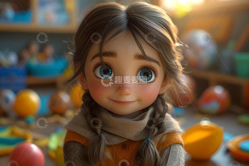 高清大图下载【趣麦麦图】卡通风小女孩玩具屋场景设计素材155