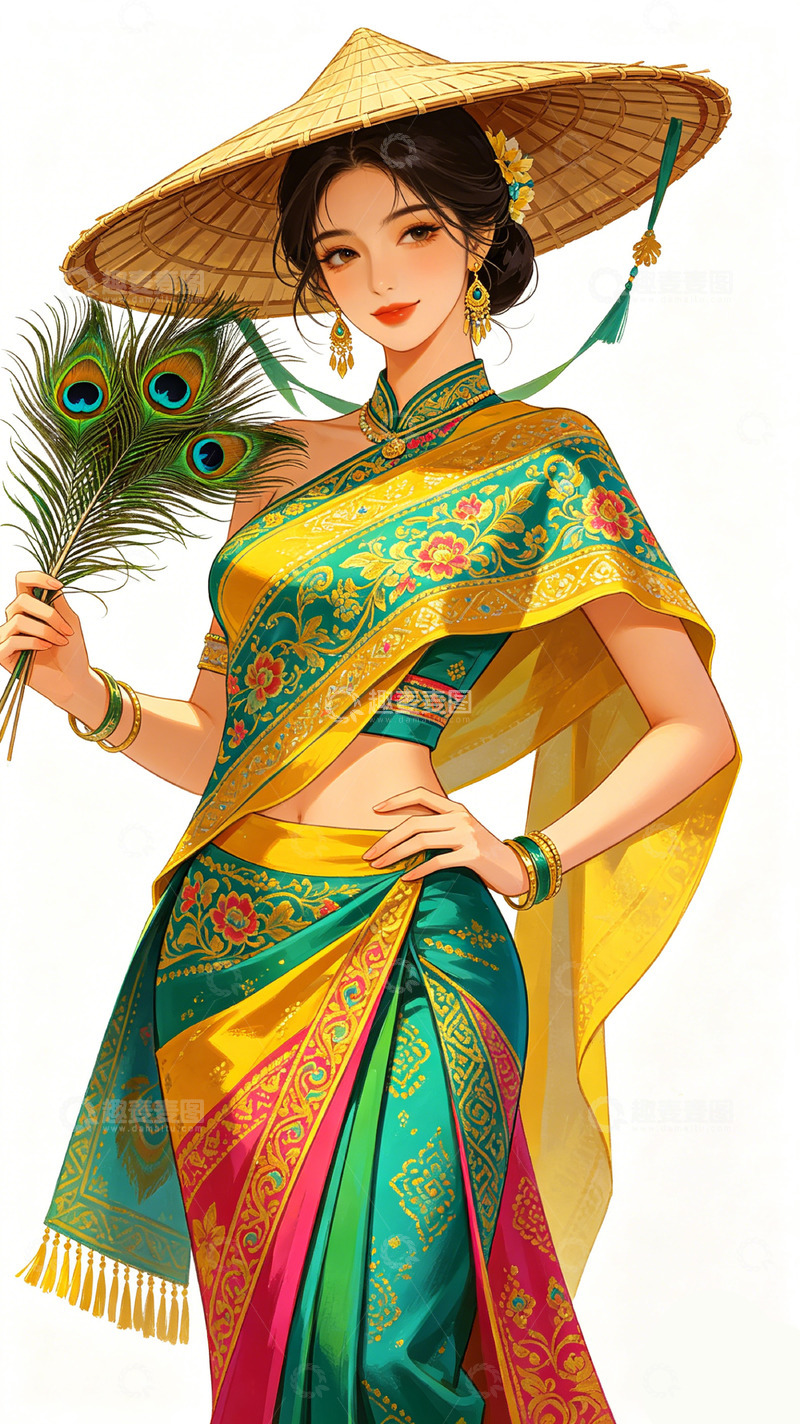 高清大图下载【趣麦麦图】国风插画傣族异域风情女子设计素材