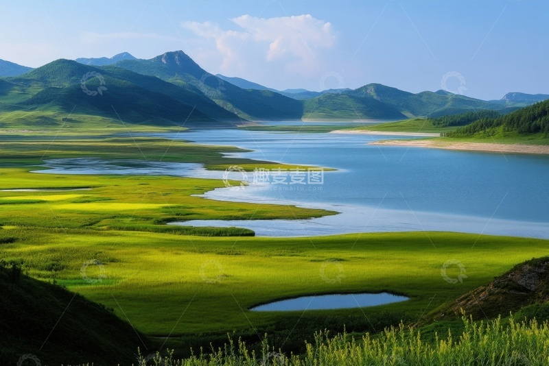 高清大图下载【趣麦麦图】-湿地湖泊绿草美景