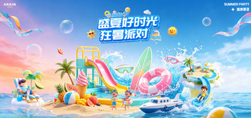 夏日水上狂欢活动背景板2