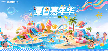 夏日嘉年华游乐场活动背景板1