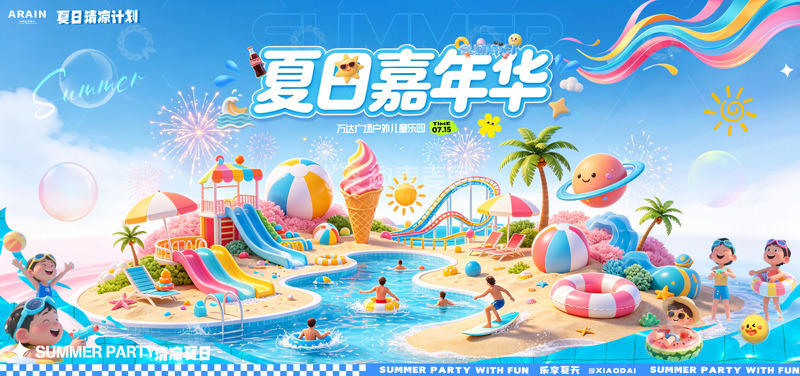 源文件下载【趣麦麦图】-夏日嘉年华游乐场活动背景板1