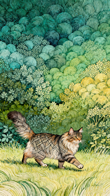 插画风森林猫咪行走设计素材