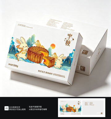 国潮月饼插画礼盒