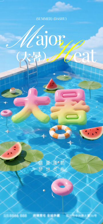 夏日泳池大暑节气创意海报设计素材