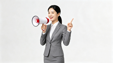 简约风职场女性手持扩音器宣传人像素材