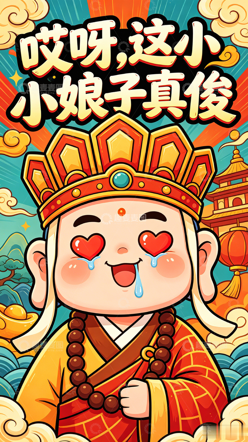 高清大图下载【趣麦麦图】-国潮风唐僧萌趣表情设计素材