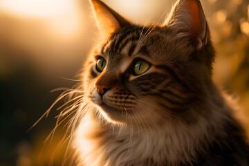 写实风夕阳下猫咪特写摄影素材