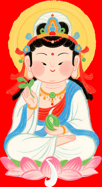  Q 版坐莲观音蜡笔手绘插画2