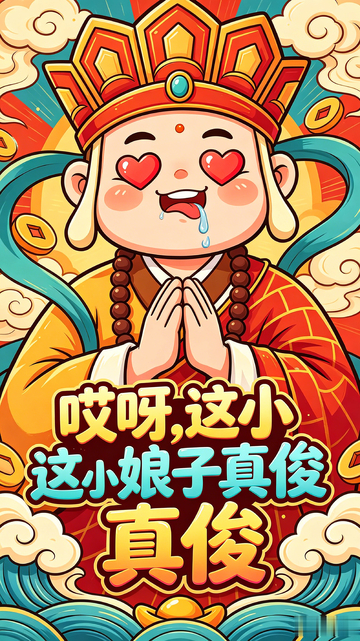 国潮风财神爷可爱表情设计素材