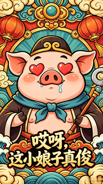 国风卡通猪年吉祥物插画设计素材
