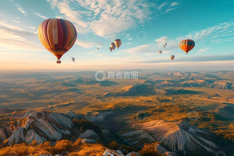 高清大图下载【趣麦麦图】-写实风热气球翱翔山川风光设计素材23