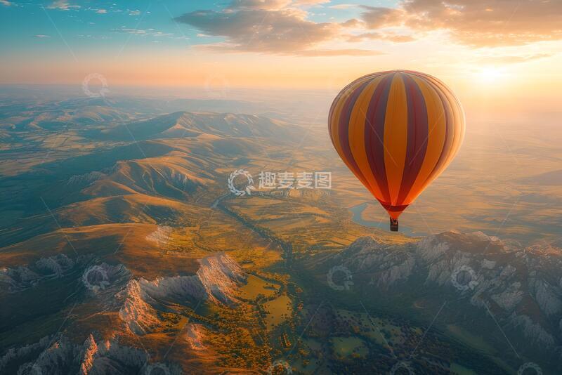 高清大图下载【趣麦麦图】-唯美风热气球高空飞行摄影素材63