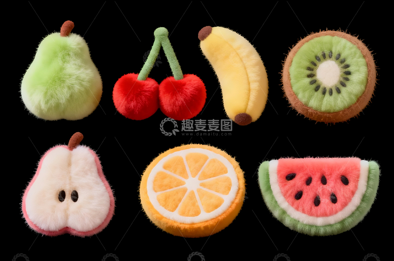 源文件下载【趣麦麦图】毛绒水果合集毛毡风静物插画1-2