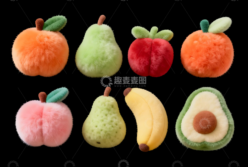源文件下载【趣麦麦图】-毛绒水果合集毛毡风静物插画1-3