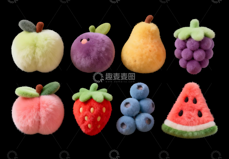 源文件下载【趣麦麦图】毛绒水果合集毛毡风静物插画1-1