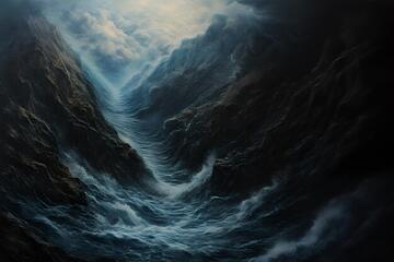 暗黑风峡谷激流奇幻场景设计素材258