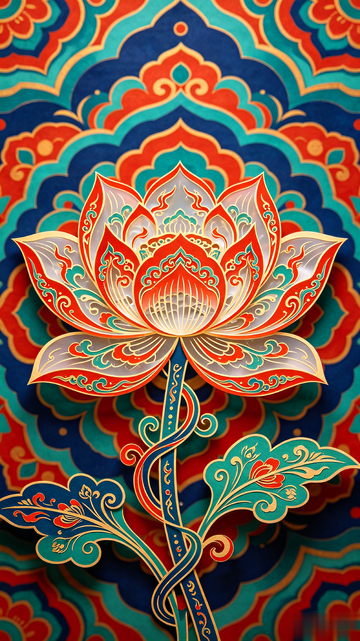 彩绘风莲花纹样装饰图案设计素材