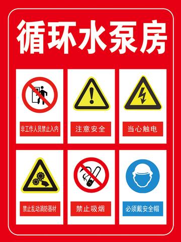安全警示牌循环水泵房标识展板设计素材