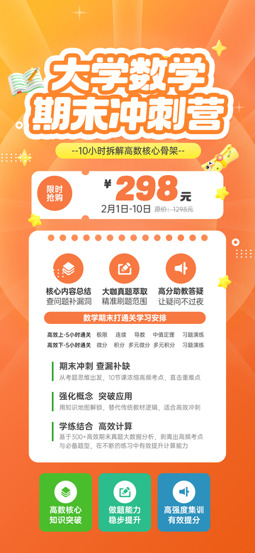 橙色渐变风大学数学冲刺营宣传海报设计素材