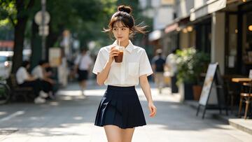 写实风街头少女饮品穿搭设计素材