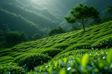 写实风茶园梯田自然风光设计素材