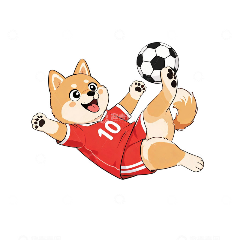 高清大图下载【趣麦麦图】卡通风柴犬踢足球插画设计素材