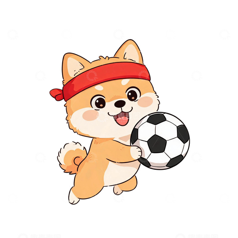 高清大图下载【趣麦麦图】卡通风可爱柴犬踢足球设计素材