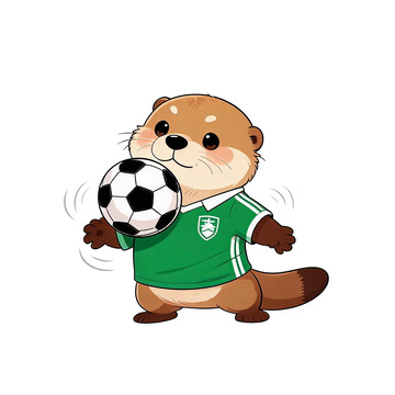 卡通风格水獭踢足球插画设计素材