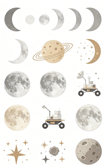 扁平风太空探索月球车星球设计素材