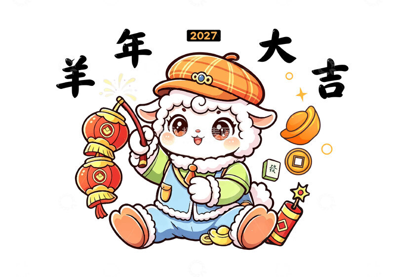 源文件下载【趣麦麦图】-2027新年贴画羊年贴纸