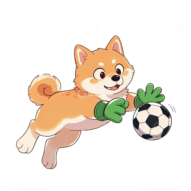 高清大图下载【趣麦麦图】卡通风柴犬踢足球插画设计素材
