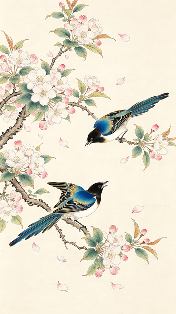 工笔花鸟画狗线图