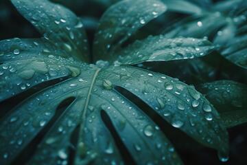 暗调写真雨后绿叶水珠摄影素材158