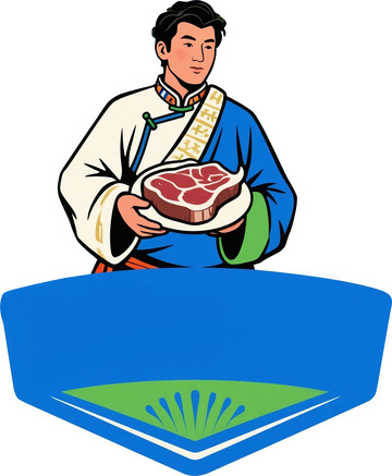 草原藏族青年捧鲜肉食品品牌复古版画插画