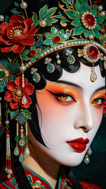 厚涂油画国风戏曲花旦人像特写插画