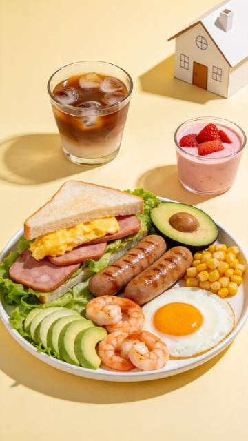丰盛健康西式早餐俯拍美食静物摄影4