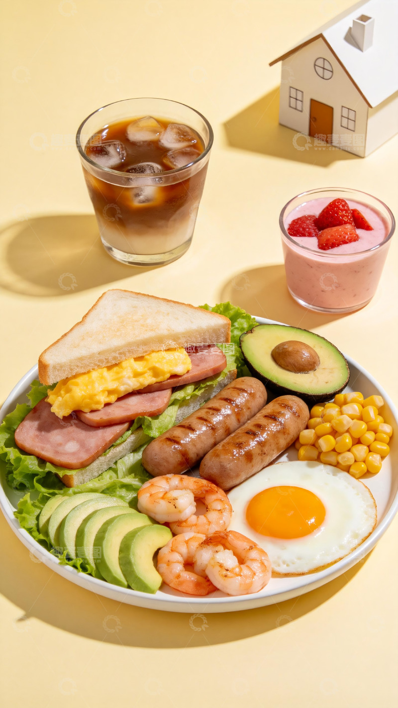 高清大图下载【趣麦麦图】-丰盛健康西式早餐俯拍美食静物摄影4