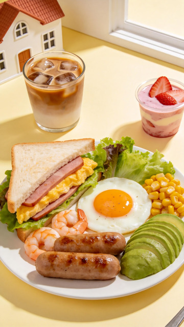 丰盛健康西式早餐俯拍美食静物摄影3