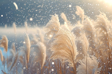 梦幻风芦苇飘雪自然摄影素材9