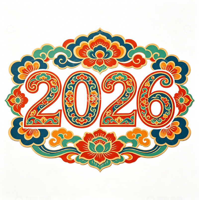 高清大图下载【趣麦麦图】国风新年2026祥云花卉装饰设计素材