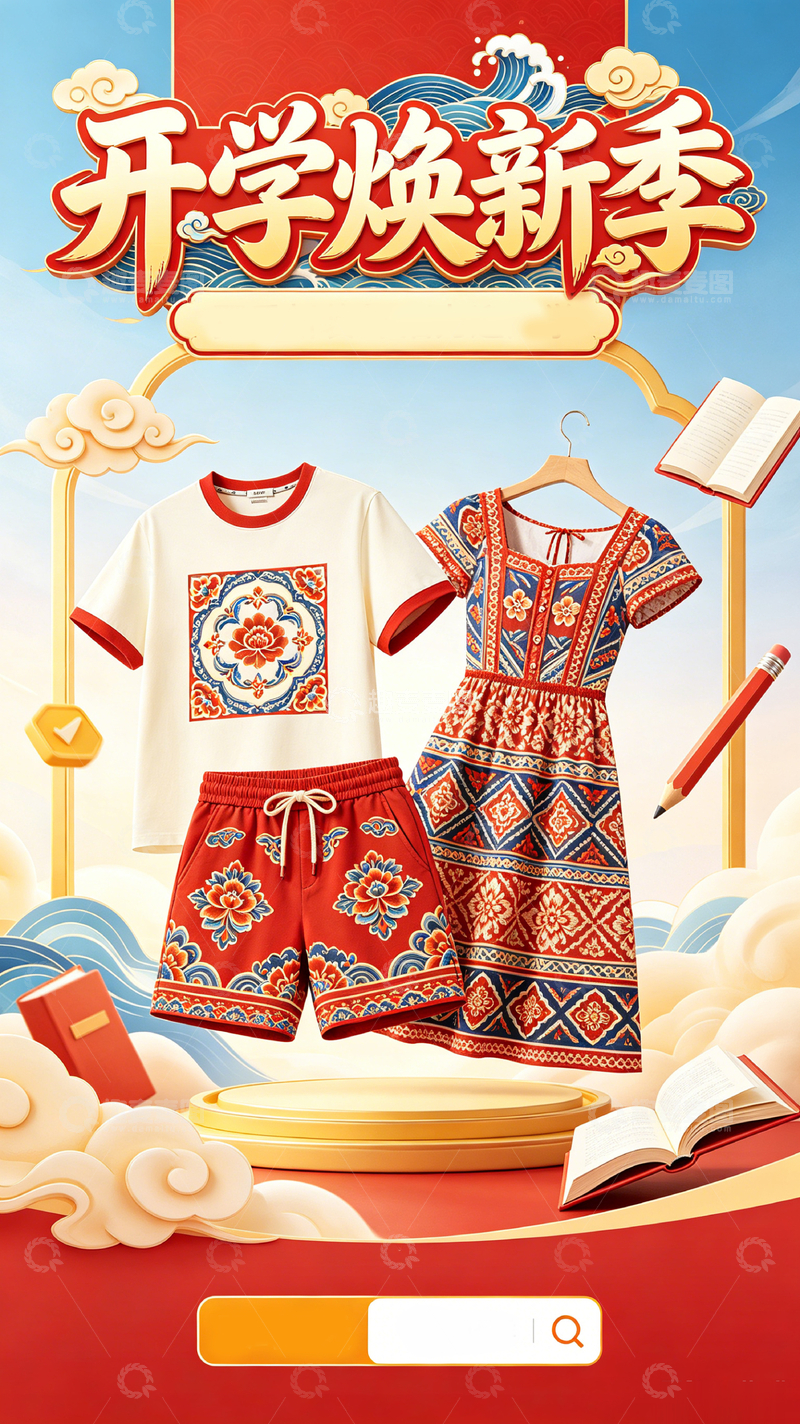 高清大图下载【趣麦麦图】国风开学季服饰插画设计素材